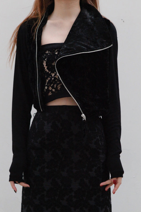 OUDE WAAG velvet splicing zipper jacket OW-23SS-JK01 black